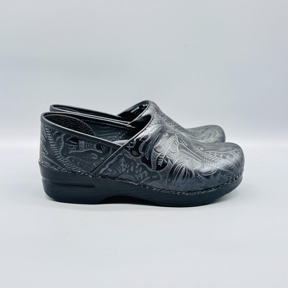 Dansko Shoes Women 8.5 Black Leather Embossed Professional Clogs Comfort Nursing